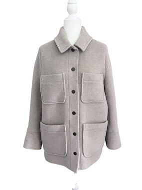 Sezane Paris Wool Blend Beige Utility Coat Shacket French Chic Size 38 US 6